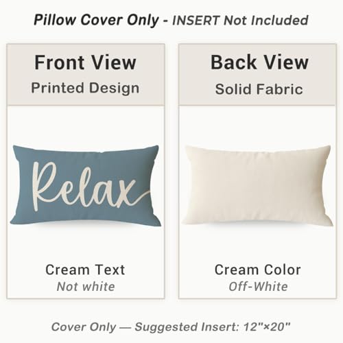 Welcome to Our Happy Place Lumbar Pillow Covers, 12x20 Dusty Blue Set of 2