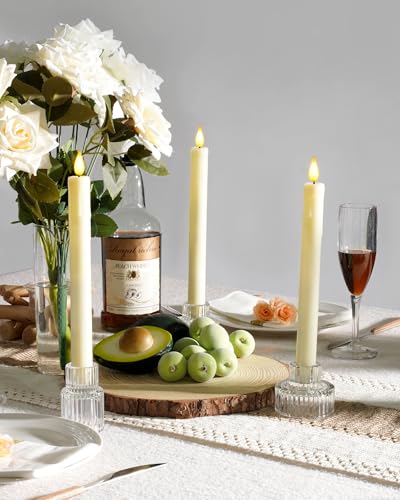 Ivory Flameless Taper Candles Set - Realistic Flickering Battery-Operated Candlesticks, No Remote, Safe for Weddings and Holiday Decor - 6 Pack