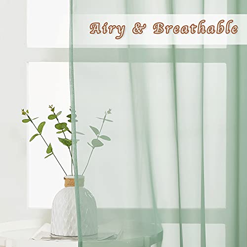NICETOWN Sheer Sage Green Curtains 54" x 108" - 2 Panels Grommet Voile