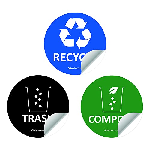 IGNIXIA Recycle Compost Trash Stickers - Pack of 6 Durable Vinyl Labels