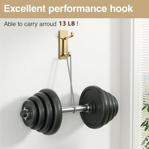 Josmimic Heavy-Duty Adhesive Wall Hooks - Brushed Gold, 4 Pack