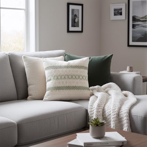 Hibate Sage Green Macrame Throw Pillow Covers 18x18 Inch, Set of 2 (Type B)