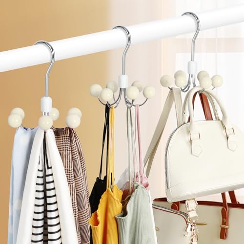 TOPIA HANGER 6-Hook Hoodie & Purse Hanger - White, 360° Swivel Closet Organizer