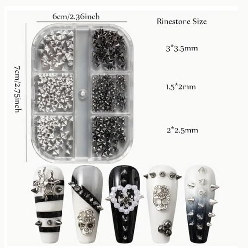FINGCRO 3D Metal Punk Nail Studs & Spikes - Mixed Sizes Alloy Rivets