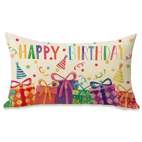 Fahrendom Happy Birthday Lumbar Pillow Cover 12x20 Inches Decorative Cushion Cover