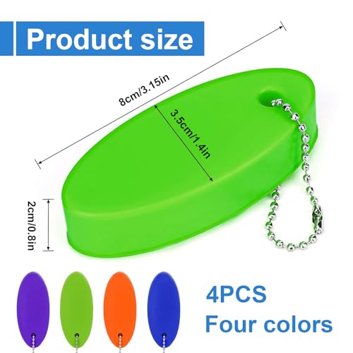 4 Pack Floating Keychain for Boat Keys Waterproof Bright Color Key Floats for Boating Fishing Surfing Kayak Sailing Outdoor Water Sports