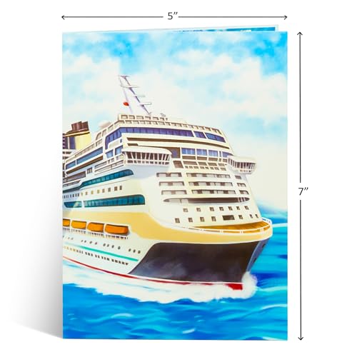 Cruise Ship Pop Up Card - 3D Ocean Travel Design, 5x7 Inch Greeting Card for Retirement, Birthday & Father's Day