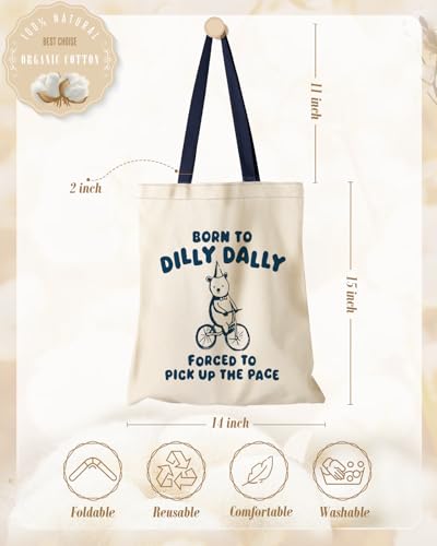 Miss Adola Aesthetic Canvas Tote Bag - Cycling Bear Print Shoulder Bag