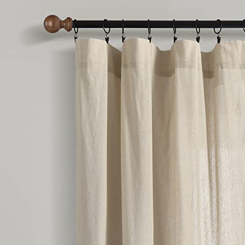 Lush Decor Linen Button Botanical Garden Window Curtain Panel Single 40" W x 84" L Neutral & Green - Farmhouse Curtains for Bedroom - Living Room Curtains