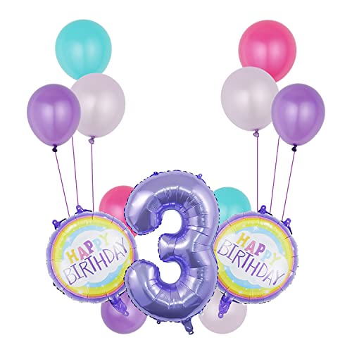 Purple 3rd Birthday Balloon Set - 32" Number 3 Foil & Latex