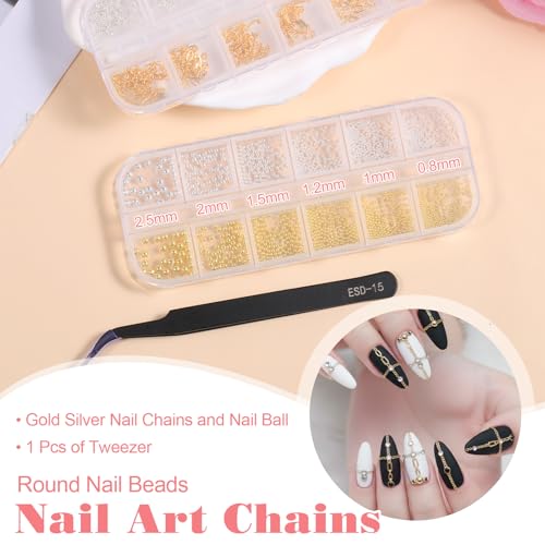 Bruislard 24-Piece Nail Art Chains and Beads Set - Gold and Silver Manicure Accessories