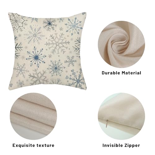 Christmas Pillow Covers 20x20 Inch Set of 2 - Blue Grey Snowflakes Holiday Decor