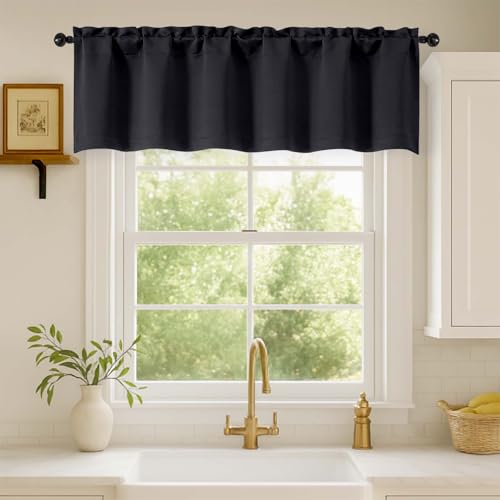 Black Valance Curtain Panel - 60" x 14" Rod Pocket, Thermal Insulated
