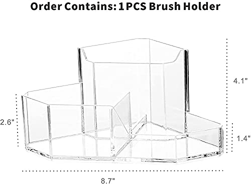 Clear Acrylic Makeup Brush Organizer with 3 Slots - Vanity Storage