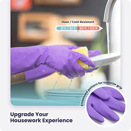 FMP Brands Waterproof Rubber Dishwashing Gloves, Purple, Medium (3 Pairs)