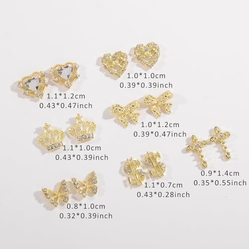 QIMYAR 36Pcs Mixed Shape Gold Nail Rhinestones K9 Glass Crystal Charms