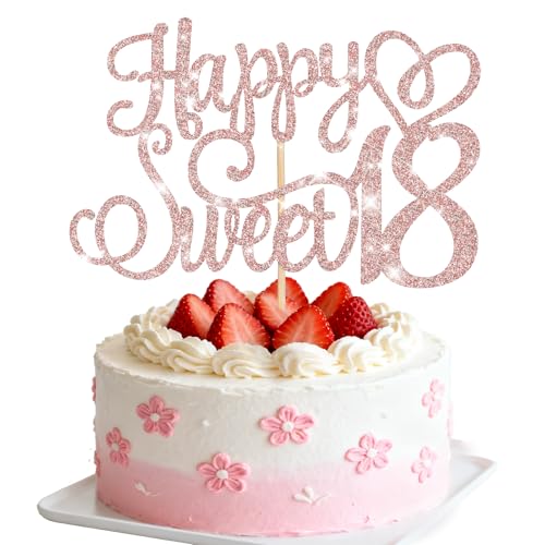 Pink Glitter 18th Birthday Cake Topper - Cheers to 18 Years