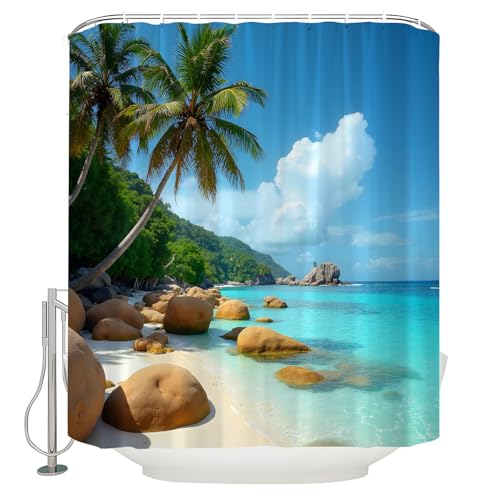 Tropical Palm Trees Shower Curtain | 70" x 70" Blue Sky Design