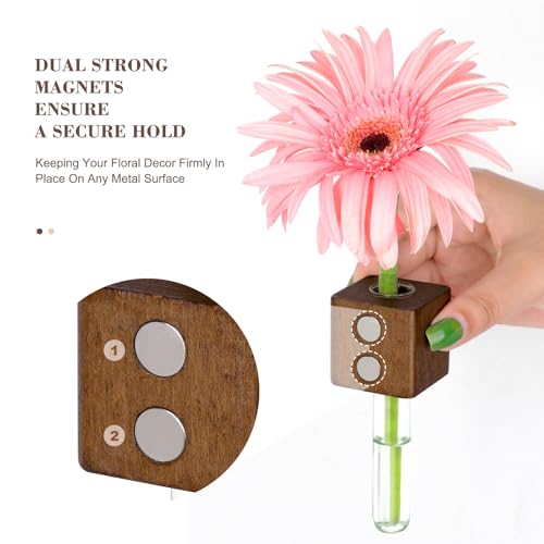 Magnetic Wooden Test Tube Vases Set of 2 for Refrigerator - Walnut
