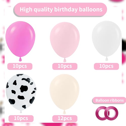 Pink Western Cowboy Balloons Pack - 60pcs 12-inch Cow Print & Solid Colors
