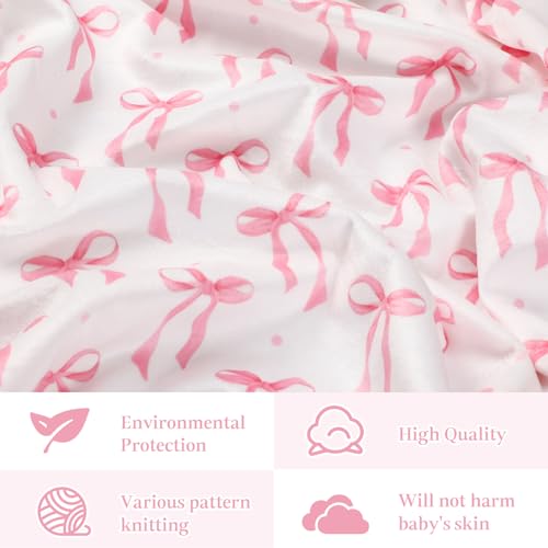 Lounsweer Pink Bow Baby Blanket, Soft Fleece 3D Polka Dot Throw, 30x40 Inch