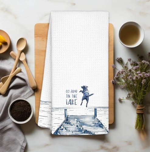 Lake House Kitchen Towels - 16x24 Inch Decorative Dish Towels for Dog Lovers