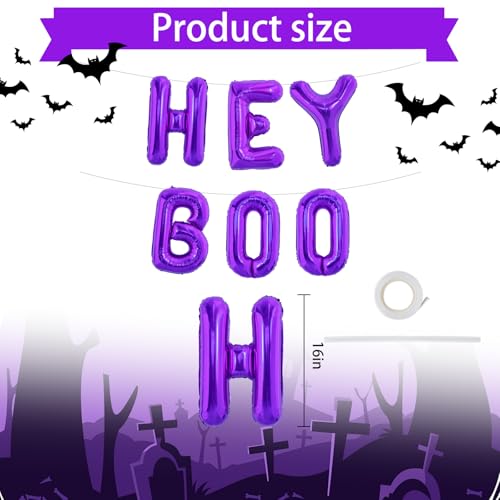 TONIFUL 16-Inch Purple Hey Boo Foil Balloons for Halloween Party