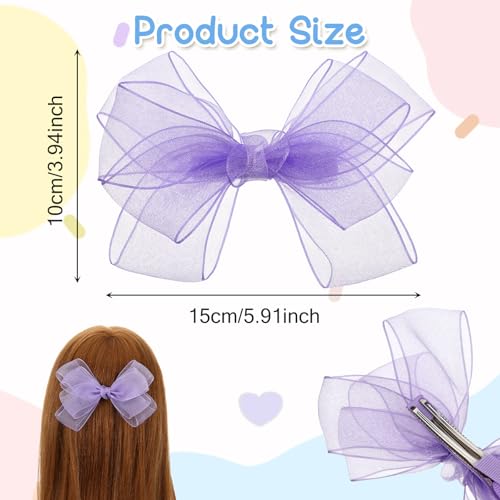 Mabor 2Pcs Purple Mesh Bow Hair Clips, Tulle Hair Accessories