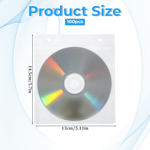 100 Clear Plastic CD Sleeves for DVD Storage – Double-Sided, 5.7x5.1 in
