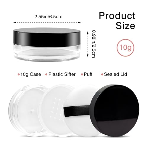 Zoolinn 10g Refillable Loose Powder Container with Sifter and Puff