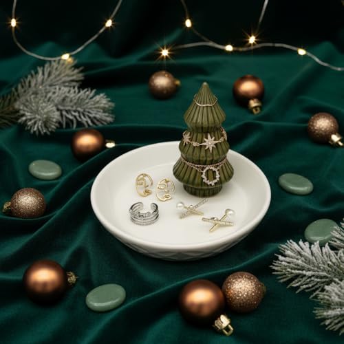 Moss Green Ceramic Christmas Tree Jewelry Holder Tray