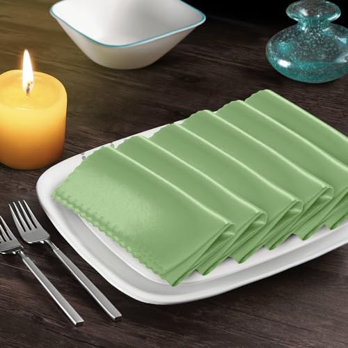 Manyshofu 6-Pack Sage Green Satin Scalloped Napkins, 18x18"