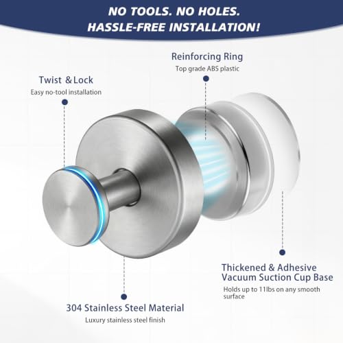 disbam 2 Pack Brushed Nickel Suction Cup Towel Hooks for Bathroom Mirror
