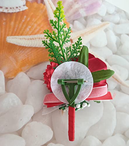Red Corsage and Boutonniere Set for Weddings - 2 Pack