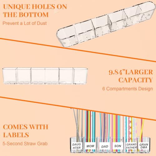 Cinola Transparent 9.84-inch Adjustable Straw Organizer for Cabinet Doors, 3-Part Storage with Strong Adhesive Tape