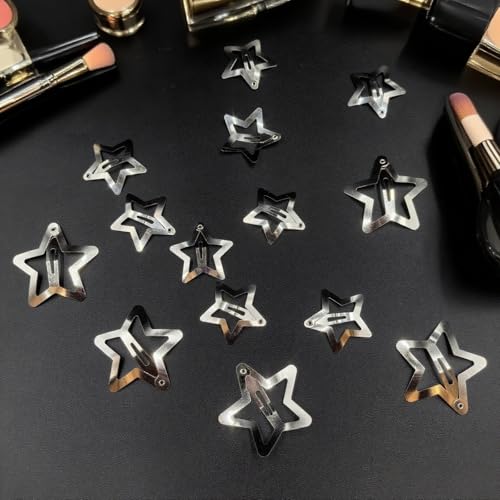 TIKIYOUN 40 Pcs Y2K Star Hair Clips Set - Silver Metal Non-Slip Snap Barrettes for Women and Girls