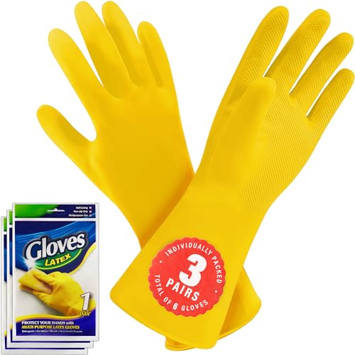 SteadMax Large Reusable Rubber Cleaning Gloves - 3 Pairs, Non-Slip