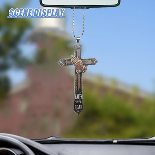 Praying Hands Cross Car Pendant - Faith Over Fear Mirror Charm