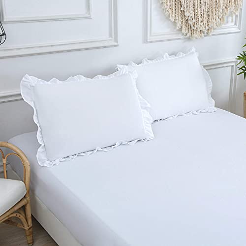 MoonxHome Ruffled Pillow Shams, Standard Size (20x26 inches) - White, Pack of 2