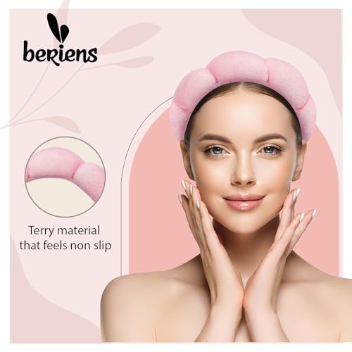 BERIENS Puffy Spa Headband - Soft Plush Pink Skincare & Makeup Hair Band