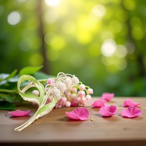 Pink Lily of the Valley Metal Hair Claw Clip for Thick & Thin Hair