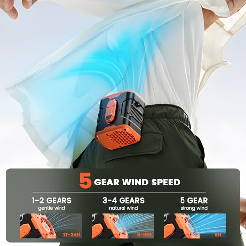 coldSky Medium Orange Waist Clip Fan - 5 Speeds for 24H Cooling