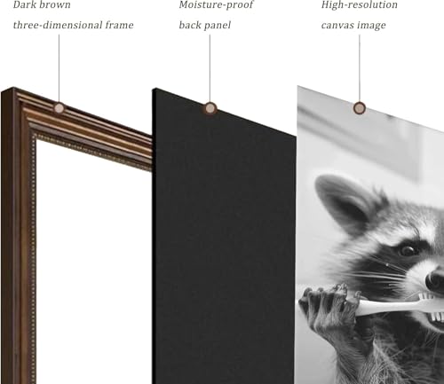 Funny Raccoon Bathroom Wall Art - 9x11 Framed Canvas Print
