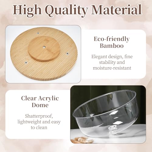 Ohuhu Cake Stand with Lid, Bamboo 2-in-1 Cake Turntable Cake Holder Plate Serving Platter with Acrylic Dome Three Detachable Supports for Birthday Kitchen Party Baking Decorative Mothers Day Gifts