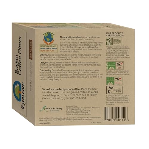 Unbleached Coffee Filters 8 Inch Basket Style, Chlorine-Free, Eco-Friendly, 100 Count