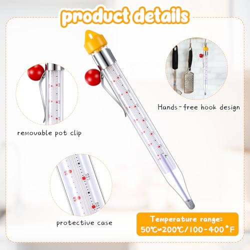 Photect 8-Inch Candy Thermometer with Adjustable Pot Clip - Yellow