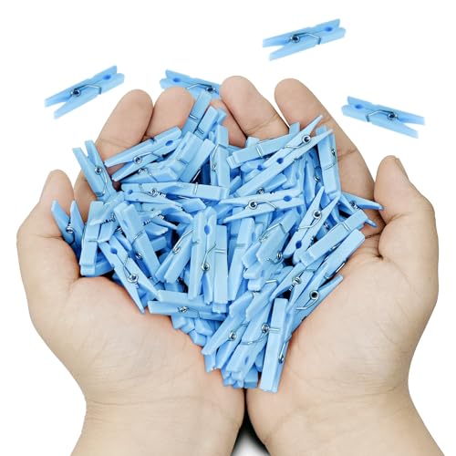 20 Mini Blue Clothespins - 1.32 Inch Plastic Clips for Crafts & Decor