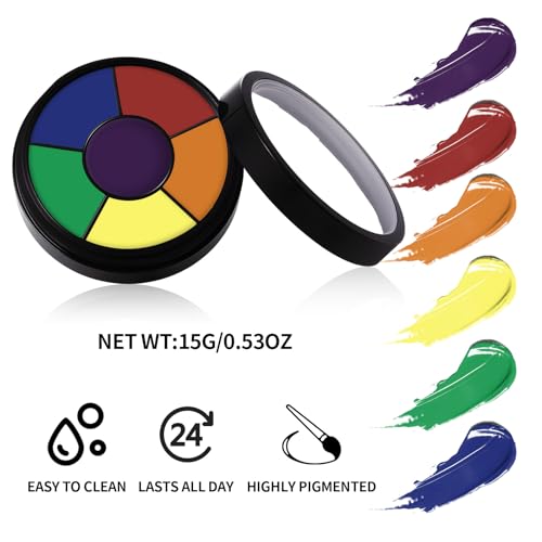 BOBISUKA Rainbow Face and Body Paint Palette - 6 Washable Colors for Pride