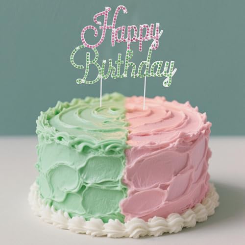 Jaciya Gold Birthday Cake Topper with Pink Green Rhinestones