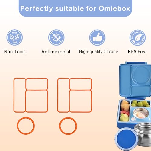 Orange 4-Pack Silicone Lid Seal Gaskets for OmieBox Bento Box